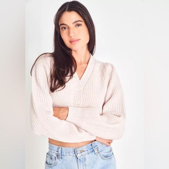 LoveShackFancy Avignon Cropped Cashmere Cardigan in Oatmeal XXL NWT - Picture 5 of 12